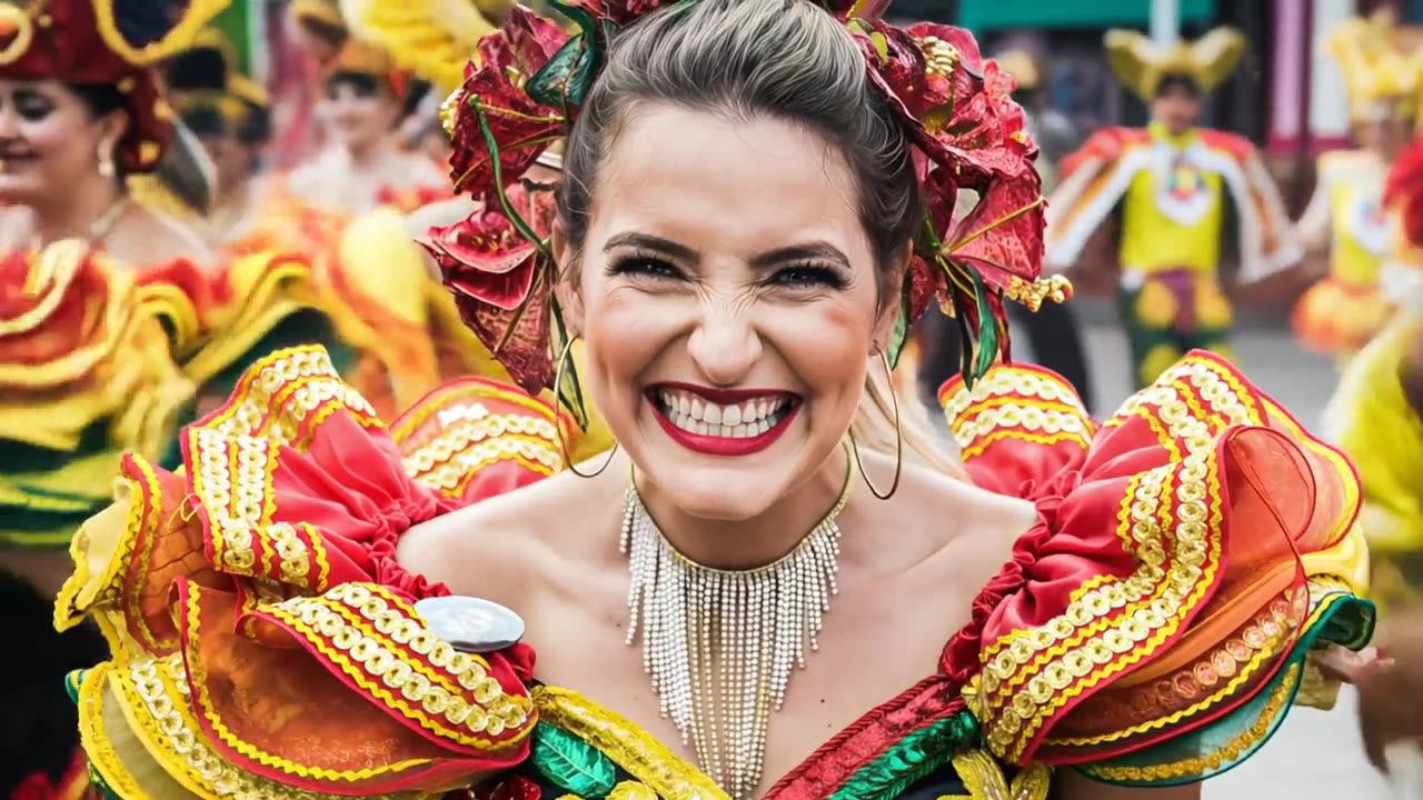 Reina y comparsa del Carnaval de Barranquilla, tradición del Caribe colombiano
